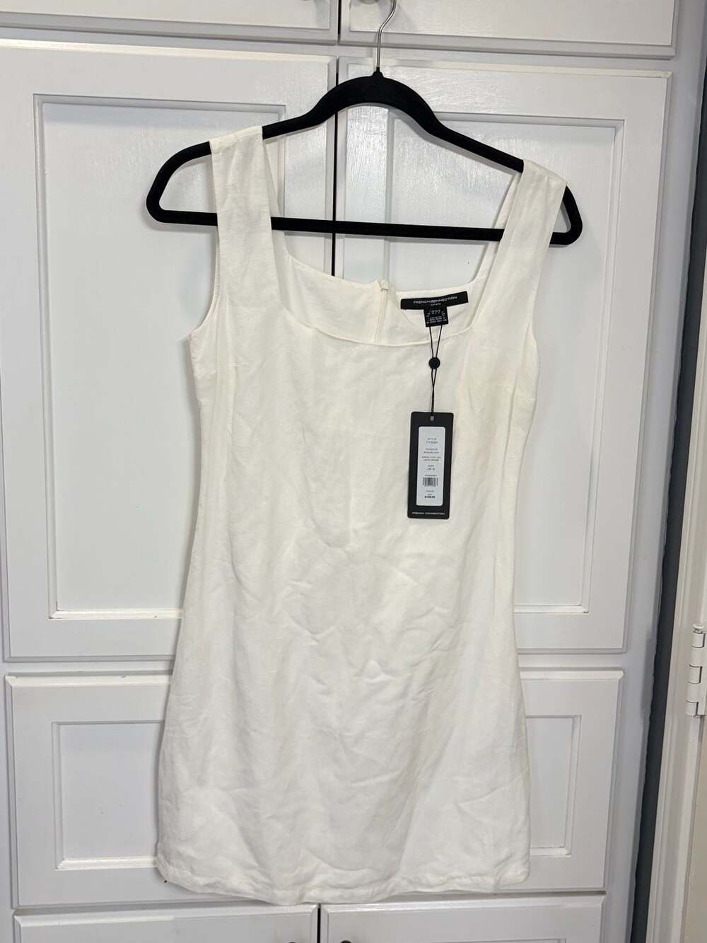 French Connection Birdie Linen Square Neck Mini Dress in Summer White NWT Size 6